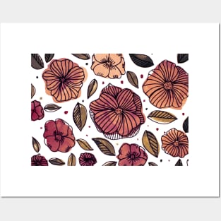 Watercolor and ink flowers - autumn Posters and Art